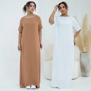 Under Abaya Long Inner Dress for Muslim Women, O Neckline Short Sleeves Hijabi Maxi <b>Underdress</b>, Islamic Clothing Modest Robe - Product Image 2