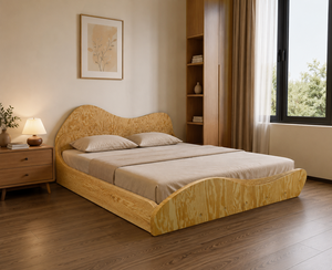 Modern Wooden <b>Bed</b> <b>King</b> <b>Size</b> Minimalist Design Wave Style Lighted <b>Headboard</b> Bedroom Furniture - Product Image 2
