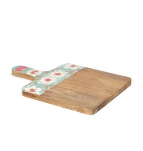 Tabla de cortar de madera maciza con estampado floral, estilo bloque de carnicero, resistente, para cocina. - Product Image 2