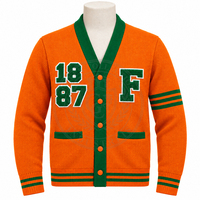 Cardigan personnalisé FAMU Florida A&M University, orange et vert, col en V, tricoté, pour femmes, style grec, brodé, style preppy