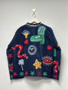 Veste bomber courte unisexe en velours brodé Suzani, faite à la main, tricotée, style bohème, hiver, avec motif floral, doublure en coton - Vente en gros - Product Image 2
