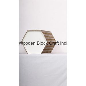 Cubo de basura decorativo de madera con diseño geométrico hexagonal, hecho a mano en Rajasthan, India, con tapa enrollable y parte superior abierta, ecológico. - Product Image 5
