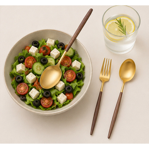 Ensemble de couverts en or mat avec manches en bois naturel, couverts en acier inoxydable pour les restaurants haut de gamme, les hôtels et les mariages, fourniture d'usine - Product Image 6