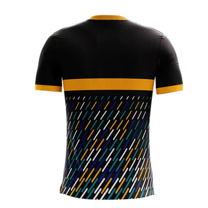 Men's <b>Black</b> Geometric Pattern Short Sleeve Sport <b>T</b>-<b>Shirt</b> With Yellow Trim Quick Dry Knitted Regular Fit O-Neck - Product Image 5