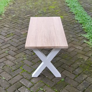 Rectangular <b>Coffee</b> <b>Table</b> Cross Leg Solid Teak Wood Non-Foldable with <b>White</b> Washed Top <b>Table</b> Finish TAB23 Model - Product Image 2