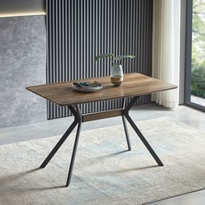 Mesa de Comedor Moderna Minimalista con Tablero de MDF, Estante de Metal Negro, Patas con Transferencia Térmica y Patas Niveladoras para Muebles de Comedor - Product Image 1