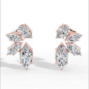 Boucles d'oreilles exclusives multi-pierres avec combinaison de pierres taillées en marquise et en poire, or 18 carats, fournisseur de bijoux fins de luxe - Product Image 1