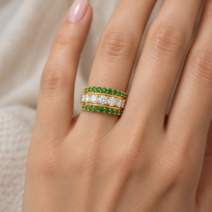 Anillo de banda con hilera de gemas de diamante verde, estilo vintage, oro amarillo de 14K, diamante cultivado en laboratorio, anillo Milgrain, joyería OEM personalizada - Product Image 3
