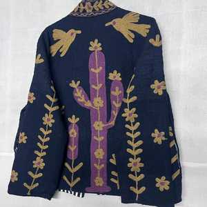 เสื้อสเวตเตอร์ปักลายกระบองเพชรสไตล์โบฮีเมียนขายส่ง คุณภาพดี ทรงหลวม แขนยาว คอจีน ความยาวเต็มตัว ใส่ได้ทุกฤดู สไตล์ลำลอง - Product Image 3