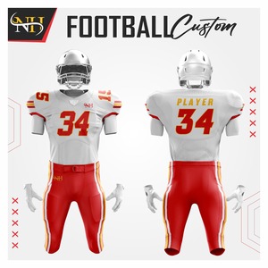 Uniforme de Fútbol Americano Personalizado, Camiseta Blanca, Pantalones Rojos, Número de Jugador Sublimado, Impresión Sublimada, Absorbe la Humedad, Corte Atlético para Hombre - Product Image 4
