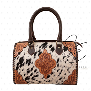 Luxury Hair On Hide Cowhide Leather Speedy Bag with Hand Tooled Floral Leather Carving Rodeo Western Women Purse Gypsy Crossbody - Product Image 1
