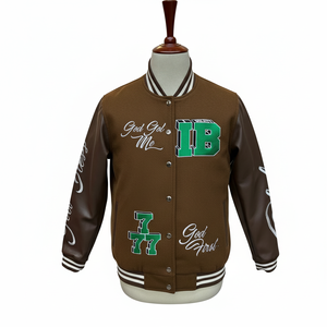 Veste varsity en laine pour homme, taille XL, rembourrée en cuir PU, manches longues, col rond, logo imprimé personnalisé, plusieurs couleurs, automne-hiver. - Product Image 5