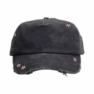 Black Denim Baseball Cap 6-Panel Vintage Embroidered Floral Distressed Unisex Adjustable <b>Hat</b> Spring <b>Summer</b> Casual Style - Product Image 1