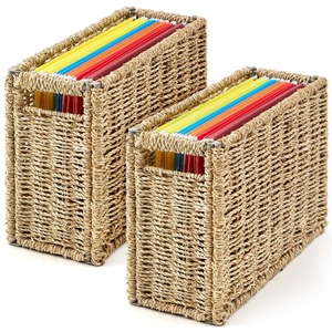 Seagrass Hanging File <b>Box</b> <b>Collapsible</b> Portable Filing Basket Handmade <b>Storage</b> Basket Wholesale eco-friendly Made in Viet Nam - Product Image 1