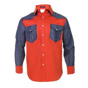 Vêtements de sécurité FR résistants aux flammes-88/12-Chemise bicolore de style occidental X-Large Rouge/Denim - Product Image 1