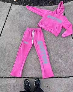 Streetwear pour hommes broderie personnalisée peinture éponge française sweats à capuche lavés à l'acide pantalons de survêtement évasés survêtements hommes - Product Image 3