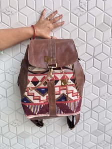 New Arrival Real <b>Leather</b> Handmade Jacquard <b>Leather</b> <b>Backpack</b> Rucksack Multi Uses <b>Backpack</b> Designer Women's Western Uses <b>Backpack</b> - Product Image 2