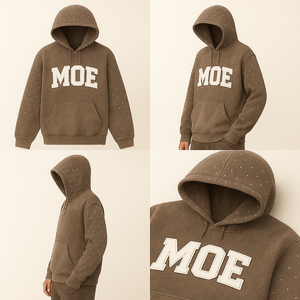 Sweat-shirts à capuche pour hommes 100% Coton personnalisés, en chenille et strass, effet délavé vintage, en molleton de coton épais, Fournisseur en gros OEM et marque privée - Product Image 6