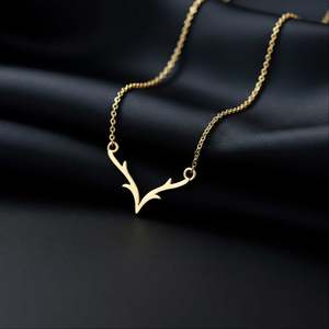 Hallmarked Silver Deer Antler Pendant with 14K Gold Plating Oval Cut Diamond and Freshwater Pearl for Women - Product Image 1