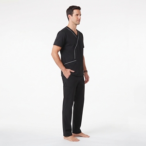Conjunto de Uniforme Médico para Hombre, Color Negro, Cuello en V, Manga Corta, Pantalones con Cuello Camisero - Product Image 3