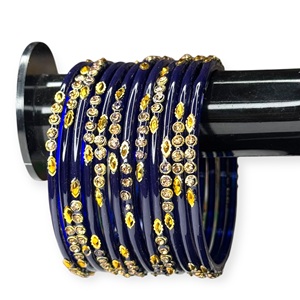 Bracelets en verre brillant bleu flamme avec perles d'imitation plaquées or, tendance, prix de gros pour mariage - Product Image 1