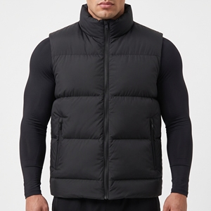 Custom Matte <b>Black</b> Reversible Waterproof 100% Polyester Puffer <b>Vest</b> <b>Men</b> Bodybuilder Fit High Neck Stand Collar Waistcoat - Product Image 3