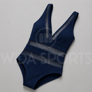 Maillot de bain une pièce bleu marine pour femme, col en V profond, monokini en maille, coupe ajustée, contrôle du ventre, séchage rapide, tissu extensible, tenue de plage - Product Image 4