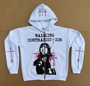 Sweat à capuche d'hiver unisexe surdimensionné à fermeture éclair intégrale, coupe classique, 100 % coton épais, avec logo personnalisé, style streetwear, épaules tombantes pour homme - Product Image 2