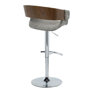 Elisa Mid Century Modern Adjustable Barstool with Swivel Chrome Metal and Walnut Wood Grey Fabric Rounded T <b>Footrest</b> - Product Image 4