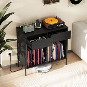 Soporte Personalizable para Tocadiscos con Compartimentos para Vinilos, Estación de Carga Integrada, Patas Metálicas, Almohadillas Protectoras para el Suelo y Estantes para CD - Product Image 4