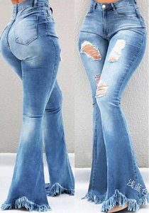 2026 Fashion New Casual Streetwear Eco-Friendly Women's <b>Denim</b> <b>Stretch</b> Patchwork Tassel Wide Leg Bell Bottom Flare Jeans - Product Image 4