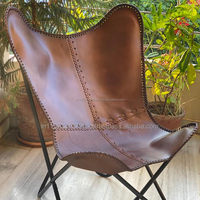 Silla de Cuero Estilo Mariposa, 100% Hecha a Mano, Cuero de Cabra Original, Calidad Premium, Silla Decorativa para Habitación