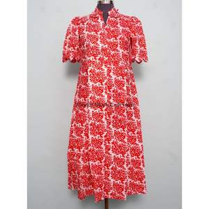 <b>Wedding</b> Modern Party Wear Gown Sweet Style Summer <b>Dress</b> Hand Block Floral Printed Cotton Women's Kangura Beautiful Casual A-Line - Product Image 3