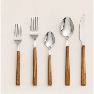 Ensemble de couverts en acier inoxydable avec manche en bois naturel, finition miroir, ensemble de couverts de luxe pour hôtel, restaurant et repas à domicile - Product Image 5