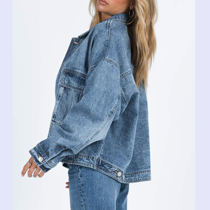 Women's Winter Bomber <b>Jacket</b> Eco-Friendly High Street Style Short Relaxed Fit 100% Cotton <b>Denim</b> - Product Image 3