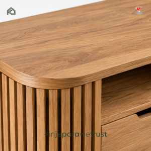 Meuble TV scandinave KLOPS en teck massif avec portes cannelées, console multimédia, meuble de rangement pour salon, hôtel, villa - Product Image 2