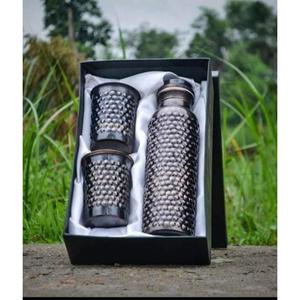 Hammered Texture Antique Copper Bottle With Glass Sets Custom Box Packed Eco Friendly Reusable & Dishwasher Safe Water Bottle - Product Image 1