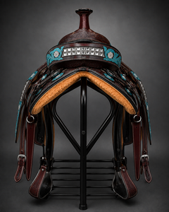 Premium Handmade Western Horse Saddle Genuine <b>Leather</b> Custom Cowboy Saddle with Turquoise Floral <b>Tooling</b> Silver Conchos - Product Image 5
