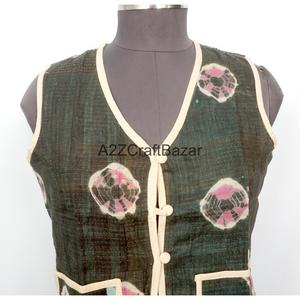 Handmade Vintage <b>Kantha</b> Quilted Printed Logo 100% Pure Cotton Breathable Spring/Autumn Vest Women Boho Style Regular Waistcoat - Product Image 2