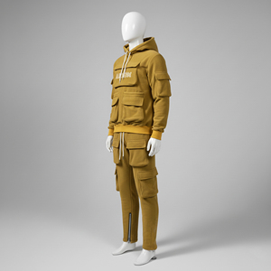 Chándal de invierno con capucha de corte regular, liso, transpirable y de peso pesado / Conjunto deportivo informal de moda para adulto, tallas grandes - Product Image 4