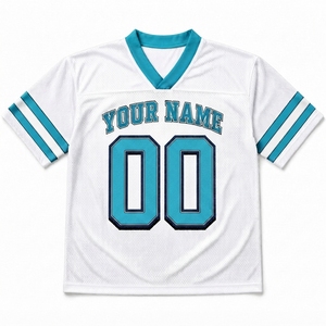 เสื้อฟุตบอลอเมริกันแบบซับลิเมชั่นสั่งทำพิเศษ สีขาว ผ้าตาข่าย คอวี แขนสั้น ปักชื่อและหมายเลข สำหรับผู้ใหญ่ ใส่ได้ทั้งชายและหญิง ระบายอากาศได้ดี - Product Image 1