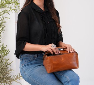 Trousse de Toilette en Cuir Véritable pour Homme, Trousse de Voyage, Trousse de Rasage, Grande Pochette Organisateur de Cosmétiques, Vente en Gros US TYG-0127 - Product Image 2