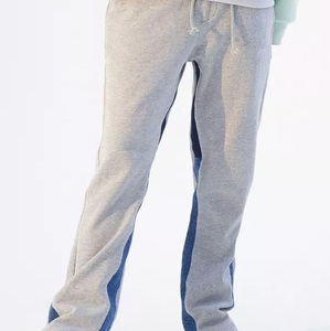 Men's Gray Sweatpants With Blue Side Stripe Elastic Waist Drawstring Casual Autumn Knitted Cotton Pants - Product Image 2