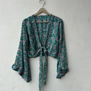 Haut court en soie confortable à manches cloche pour femme, style indien, avec manches longues - Product Image 1