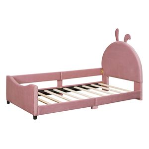 Divano letto imbottito rosa a una piazza e mezza con testiera a forma di orecchie di coniglio per letti per bambini - Product Image 3