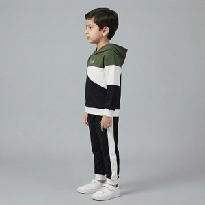 Ensemble de survêtement d'hiver pour enfants grande taille, deux pièces, sweat à capuche et pantalon de jogging, respirant, 100% coton, couleur contrastée, tenue décontractée unisexe - Product Image 3