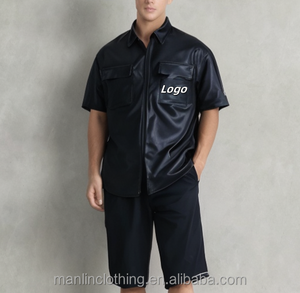 Men's Silk Screen Printed Eco-Friendly PU Leather Customized Long Short Sleeve T-Shirt Zipper Embroidery Applique Streetwear <b>Hip</b> - Product Image 6