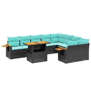 Juego de Sofás de Patio de 10 Piezas en Poliratán Negro con Cojines, Elegante Colección de Muebles para Exteriores - Product Image 2