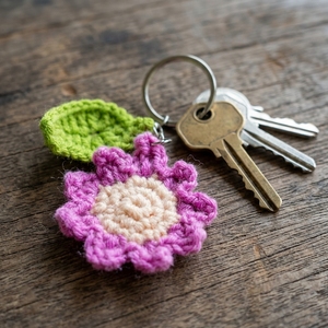 Porte-clés tournesol au crochet fait main, breloque de sac fleur rose tricotée, pendentif floral marguerite, objet d'art pur, porte-clés artisanal, cadeau - Product Image 5