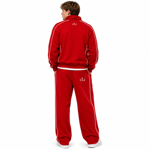 Modern Sportswear Full Zip Stand Collar <b>Track</b> <b>Jacket</b> Custom Piping Embroidered Regular Fit Fleece Hoodies Wide Leg Joggers Sets - Product Image 3